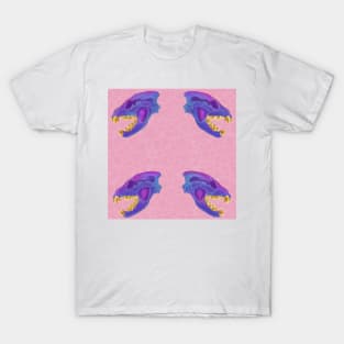 Diaphonized Hyena Skull Gold Teeth Pink T-Shirt